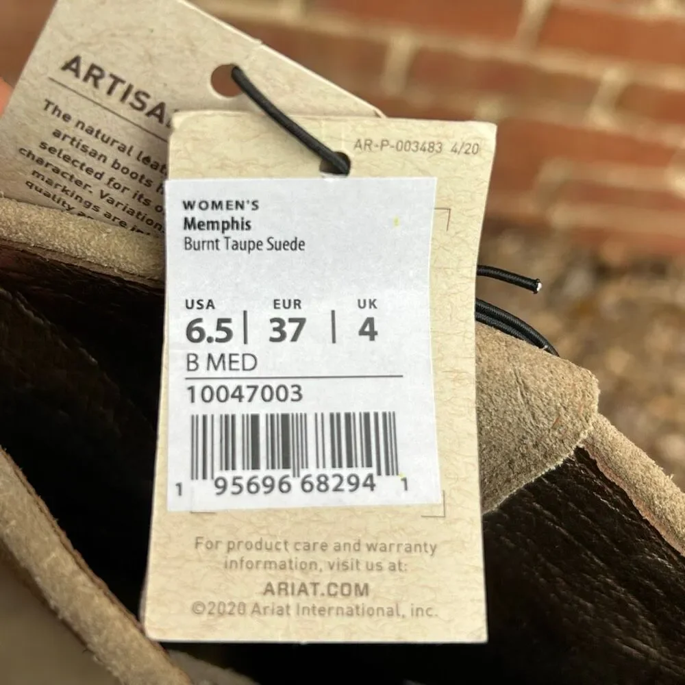 Ariat Women's Suede Memphis Cowboy Pull-on Boots Burnt Taupe Size 6.5/37 NWT